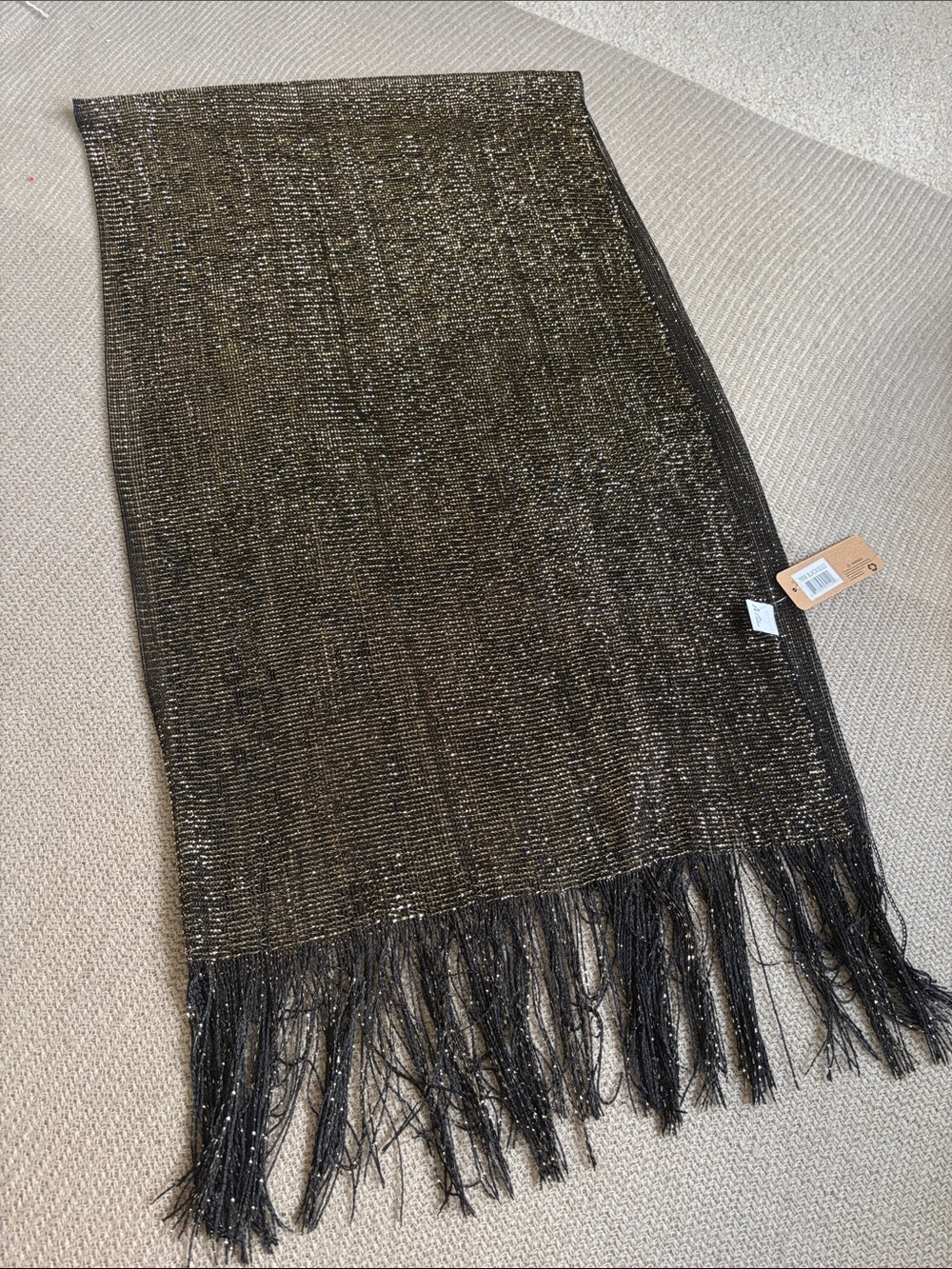 Metallic Gold and Black Fringe Wrap Scarf - Women's Accessory